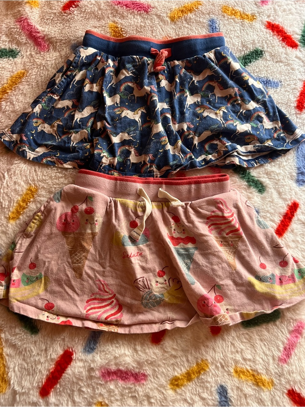 Mini Boden Navy Unicorn & Pink Ice Cream Skirt Duo
